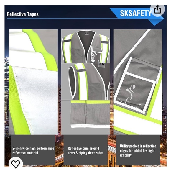 10 Pockets Safety Vest, Class 2 High Visibility - Picture 2 of 8